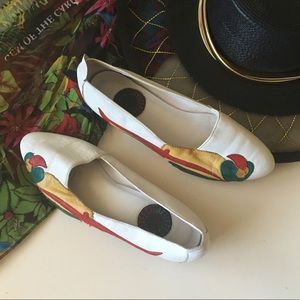 Vintage Arteffects Colorful Red & Yellow Parrot Leather Loafers